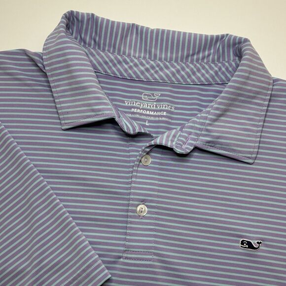 Vineyard Vines Performance Polo Shirt Men's Large Purple Blue Stripe Whale Logo - Picture 1 of 8